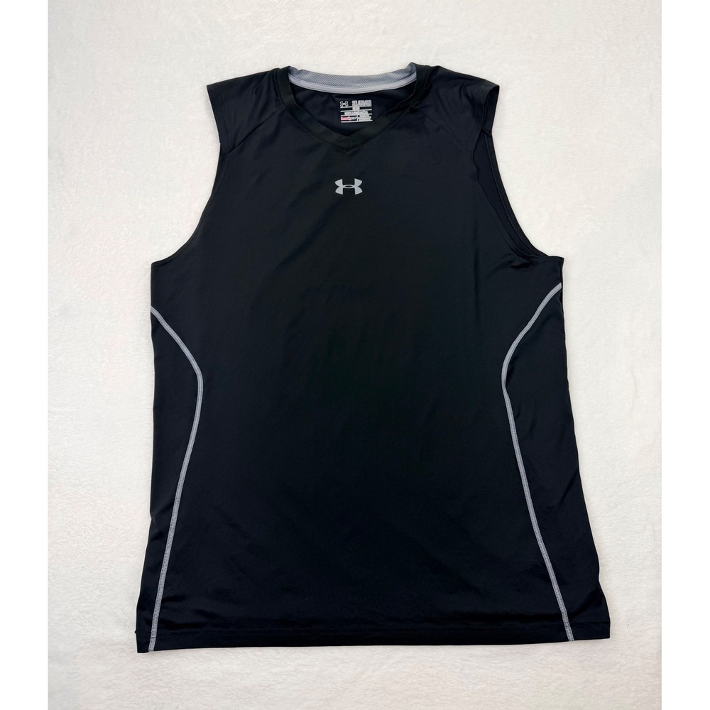 Under Armour HeatGear Mens Sleeveless Compression Shirt Black Grey 3XL Fitted